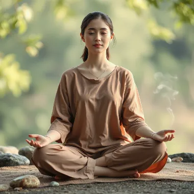 Woman meditating with gentle qi